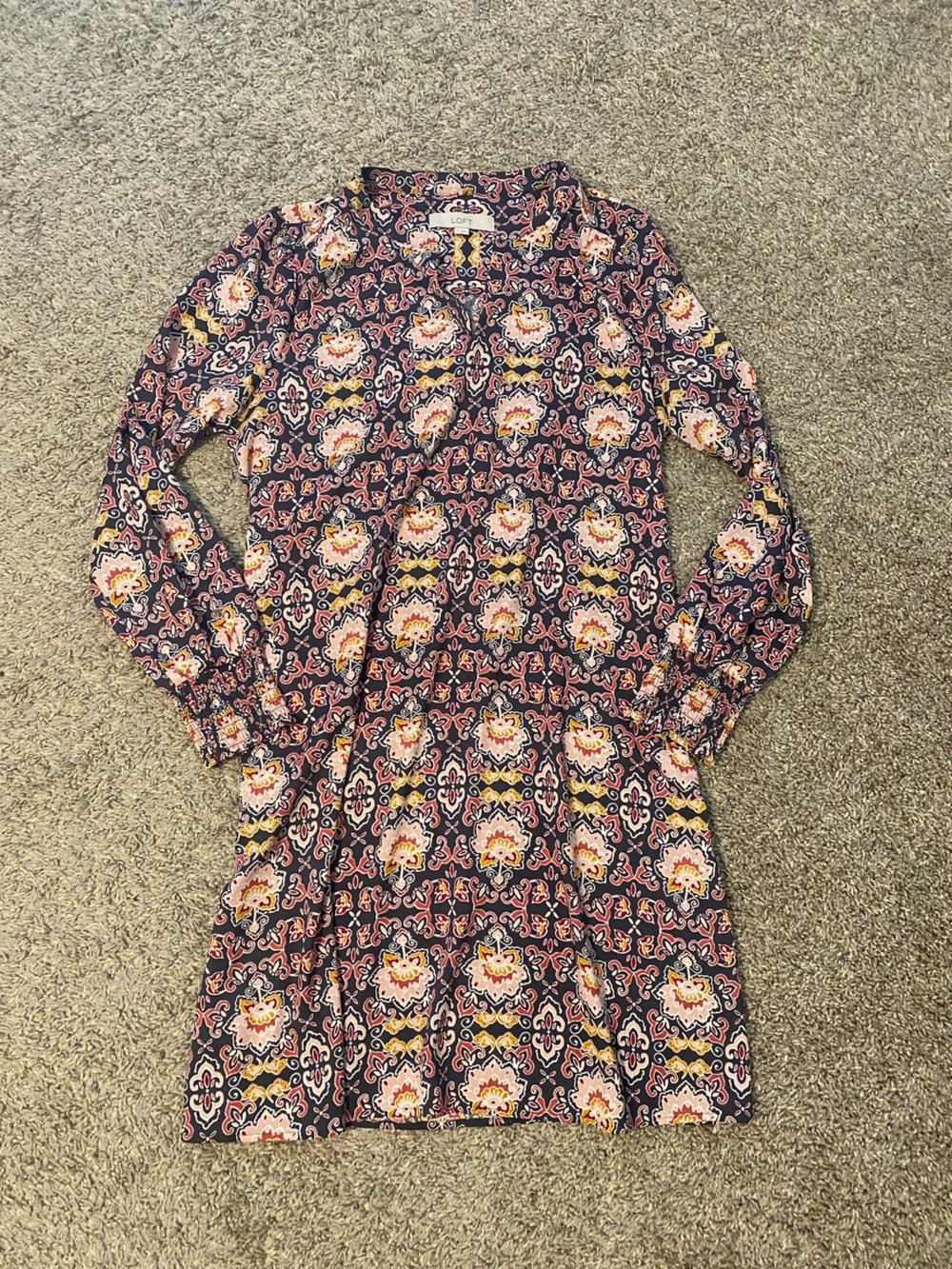 LOFT Printed Long-Sleeve Fit-and-Flare Dress